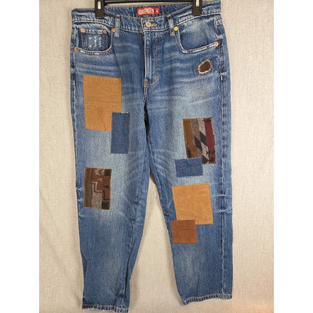 Lucky Legend Mid Rise Boyfriend Relaxed Hemp Patchwork Jeans 32x28 Boho Grunge